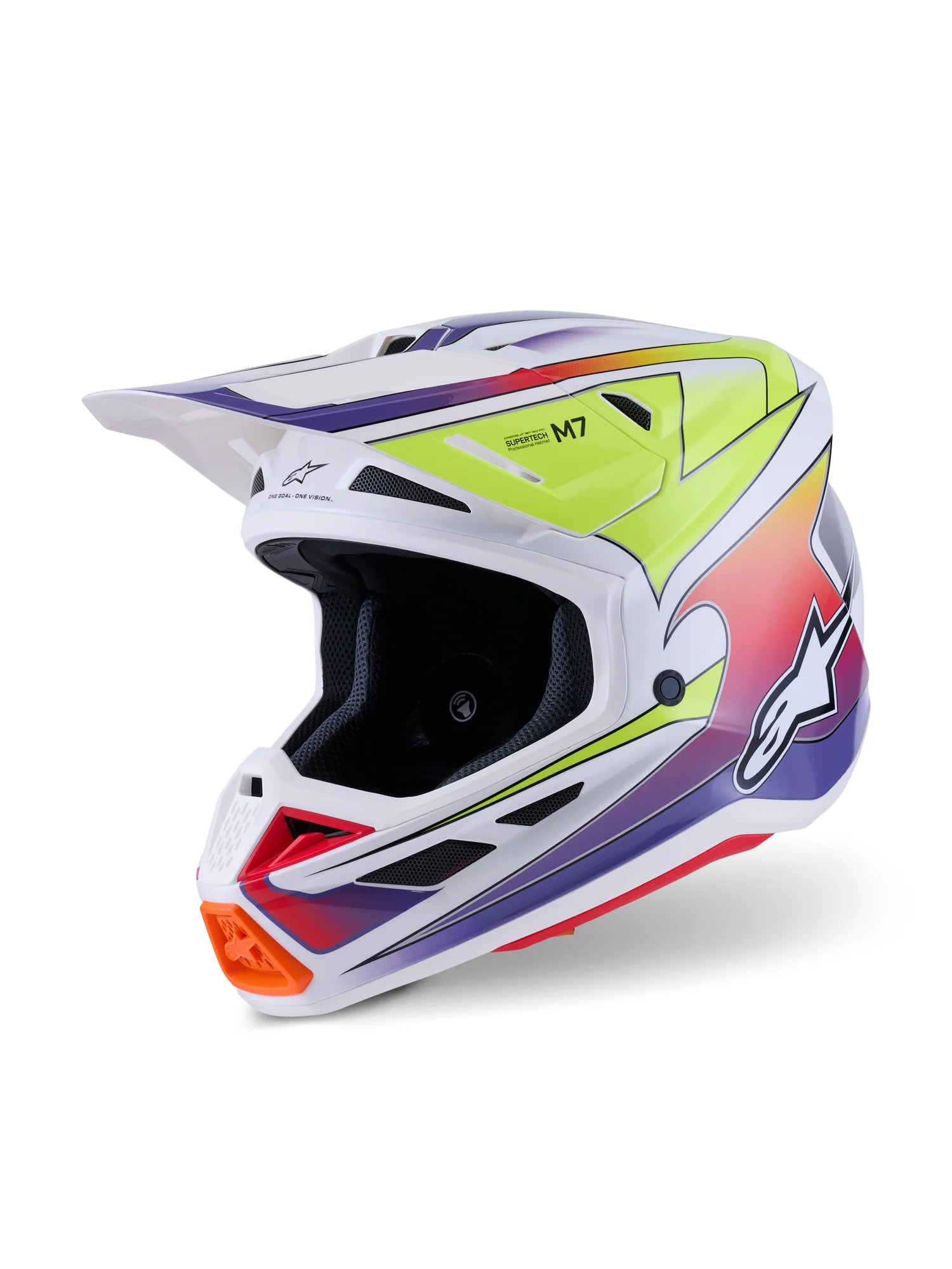ALPINESTARS 2026 S-M7 FUSE HELMET - WHITE YELLOW FLUO PURPLE GLOSSY