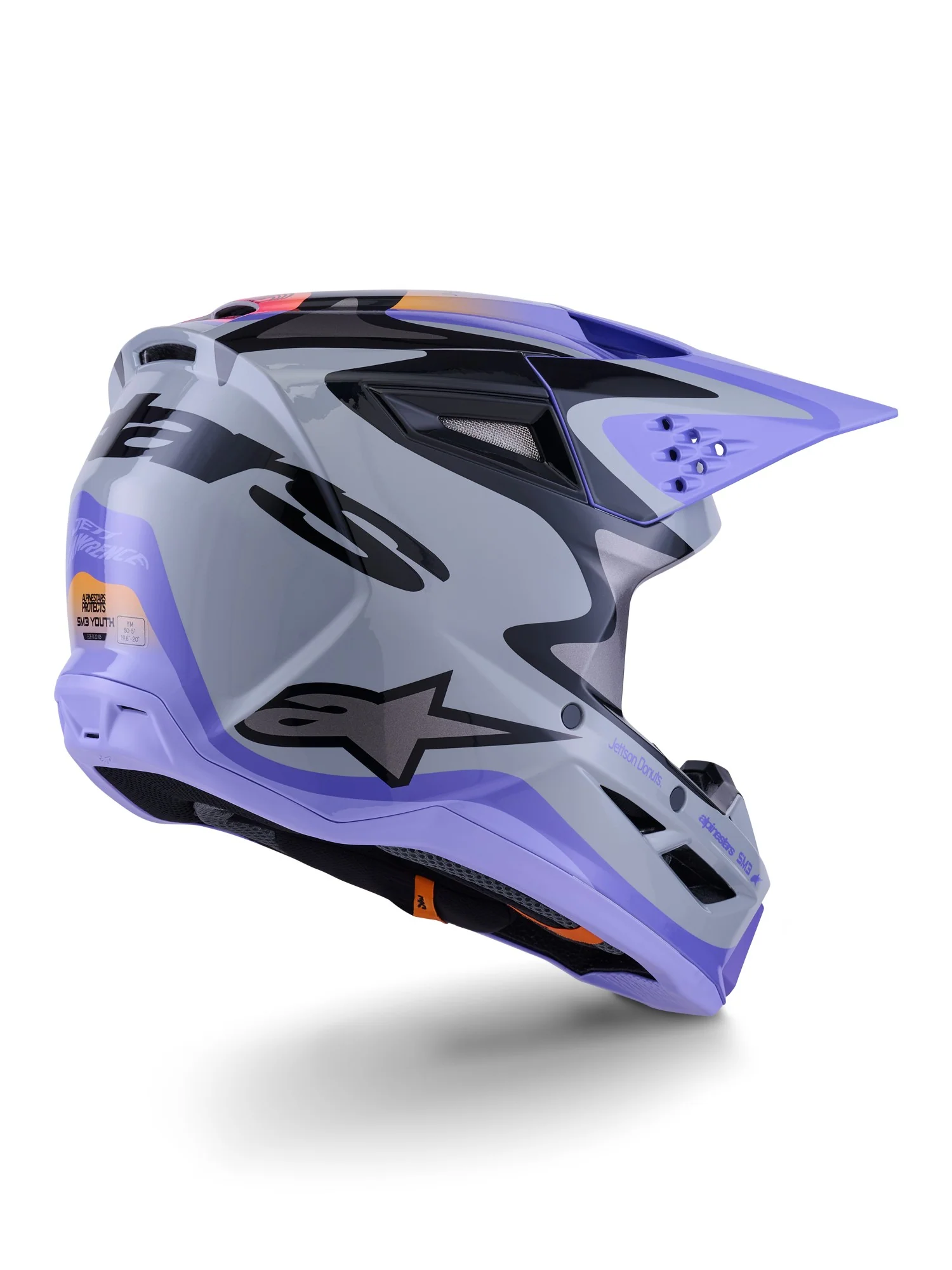 ALPINESTARS 2026 YOUTH SM3 JETTSON HELMET - GREY PURPLE BLACK GLOSSY - Image 2