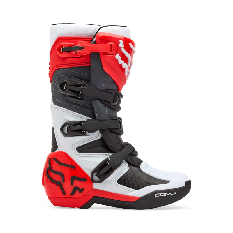 FOX YOUTH COMP BOOTS - WHITE/FLO RED - Image 4