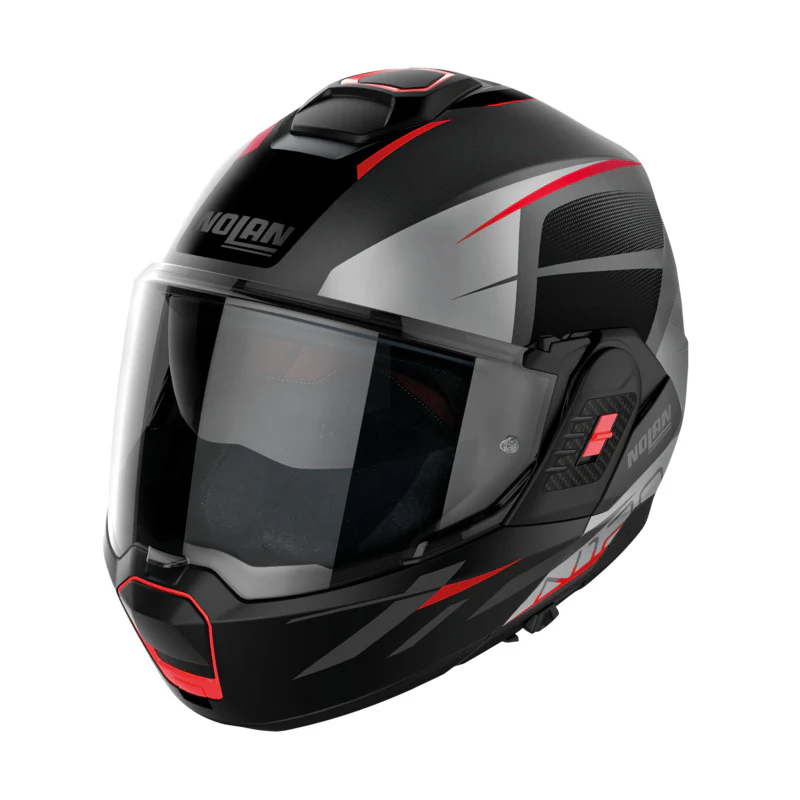 NOLAN N120-1 NIGHTLIFE HELMET - FLAT GREY/BLACK RED