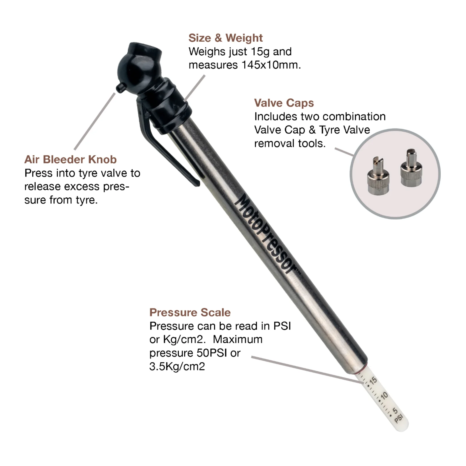 Rocky Creek MotoPressor Pencil Tyre Gauge - Image 2