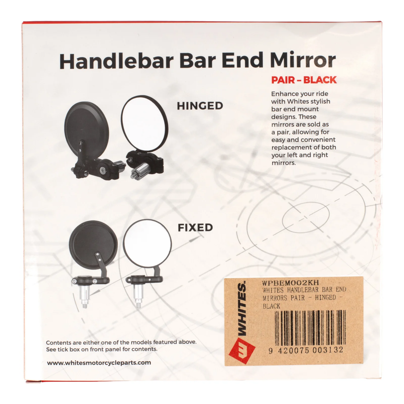 Whites Handlebar Bar End Mirrors Pair - Hinged - Black - Image 4